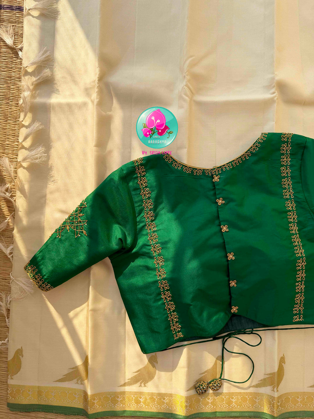 The Ivory Aviary: Off-White Vaira Oosi Kanchipattu Saree with Rangoli Artistry