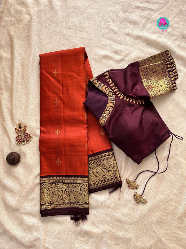 Pure 2g zari Kanchipattu saree with hand embroidered blouse
