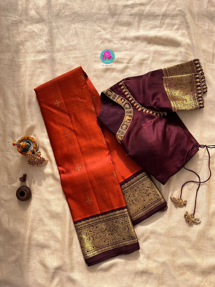 Pure 2g zari Kanchipattu saree with hand embroidered blouse
