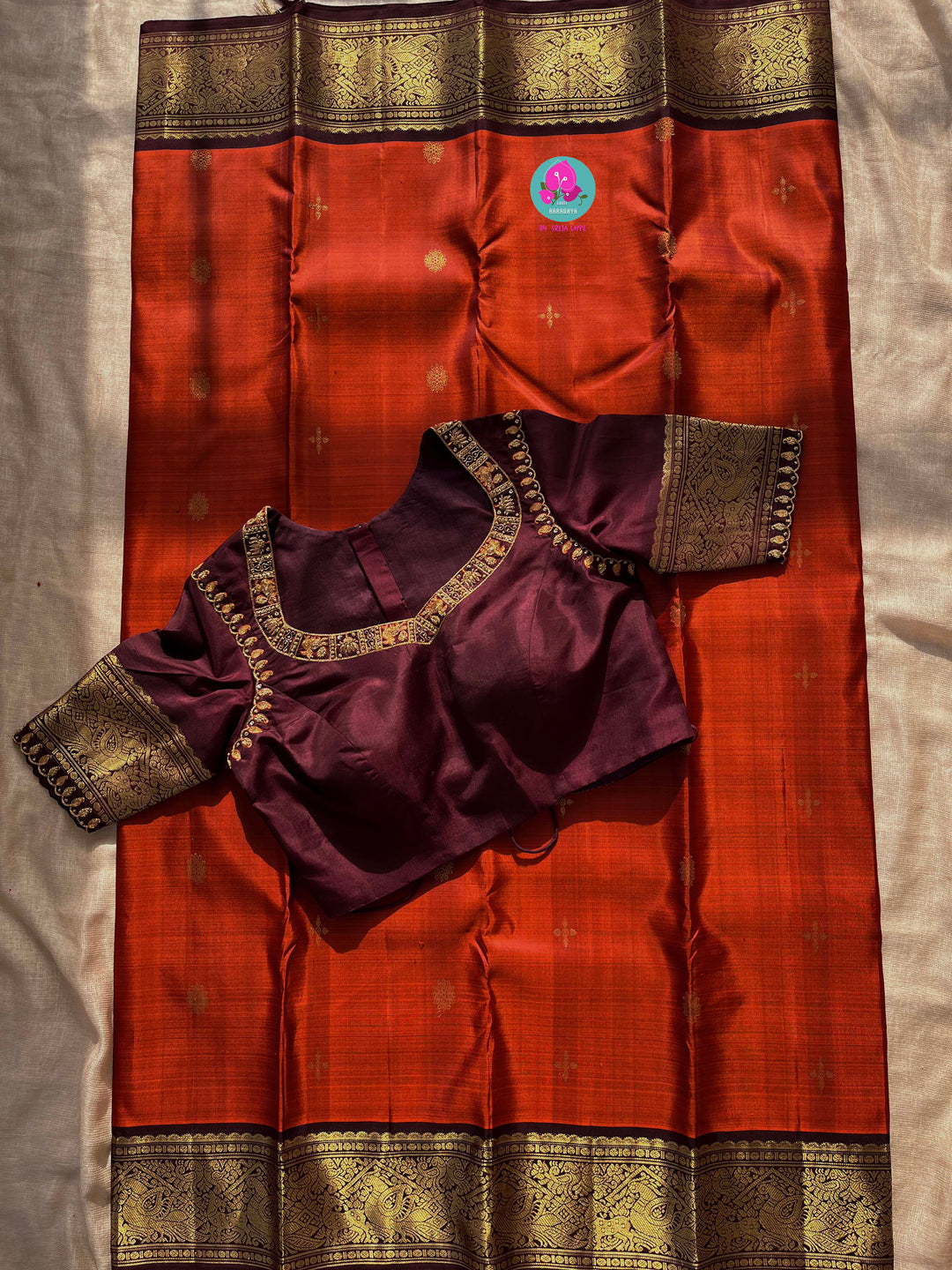 Pure 2g zari Kanchipattu saree with hand embroidered blouse