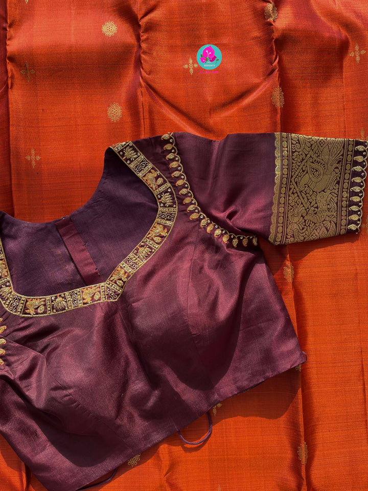 Pure 2g zari Kanchipattu saree with hand embroidered blouse