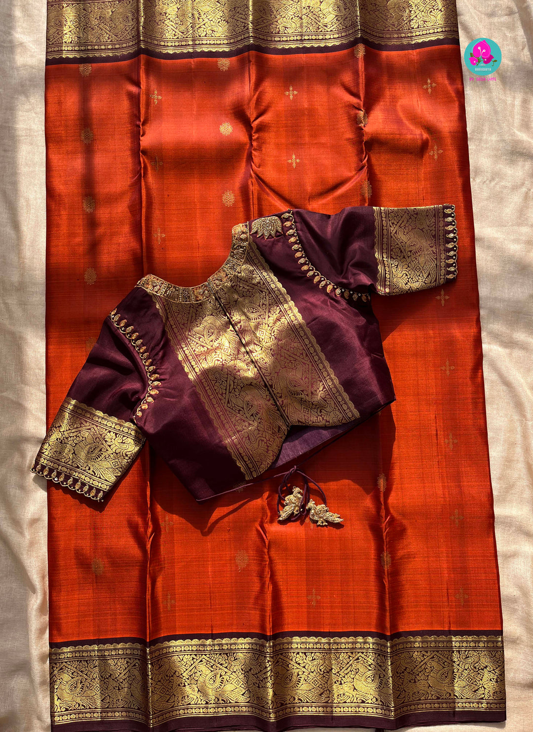 Pure 2g zari Kanchipattu saree with hand embroidered blouse