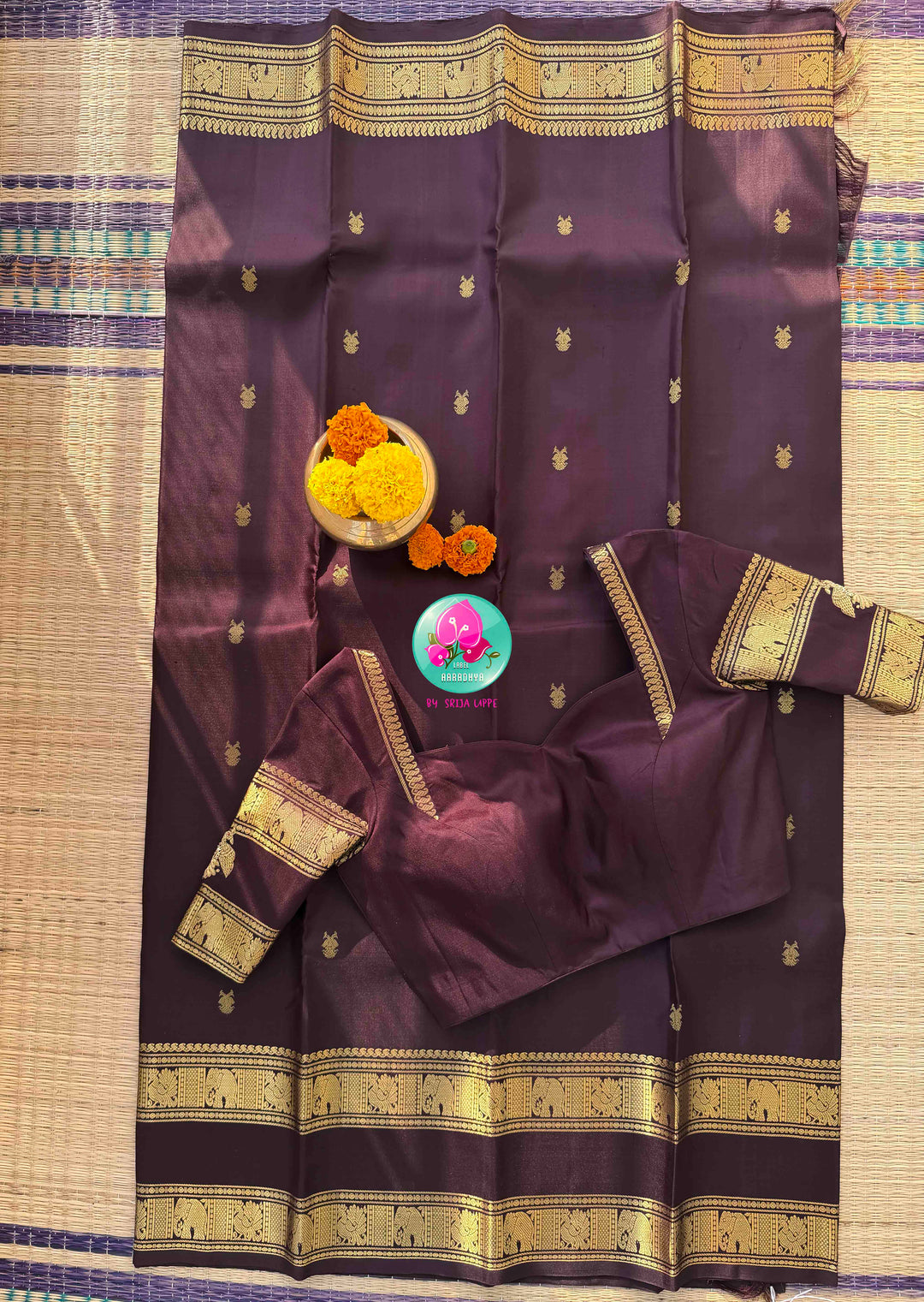 A Legacy of Power: Trendy Brown Kanchipattu silk Saree with Commanding Gandaberunda Motifs