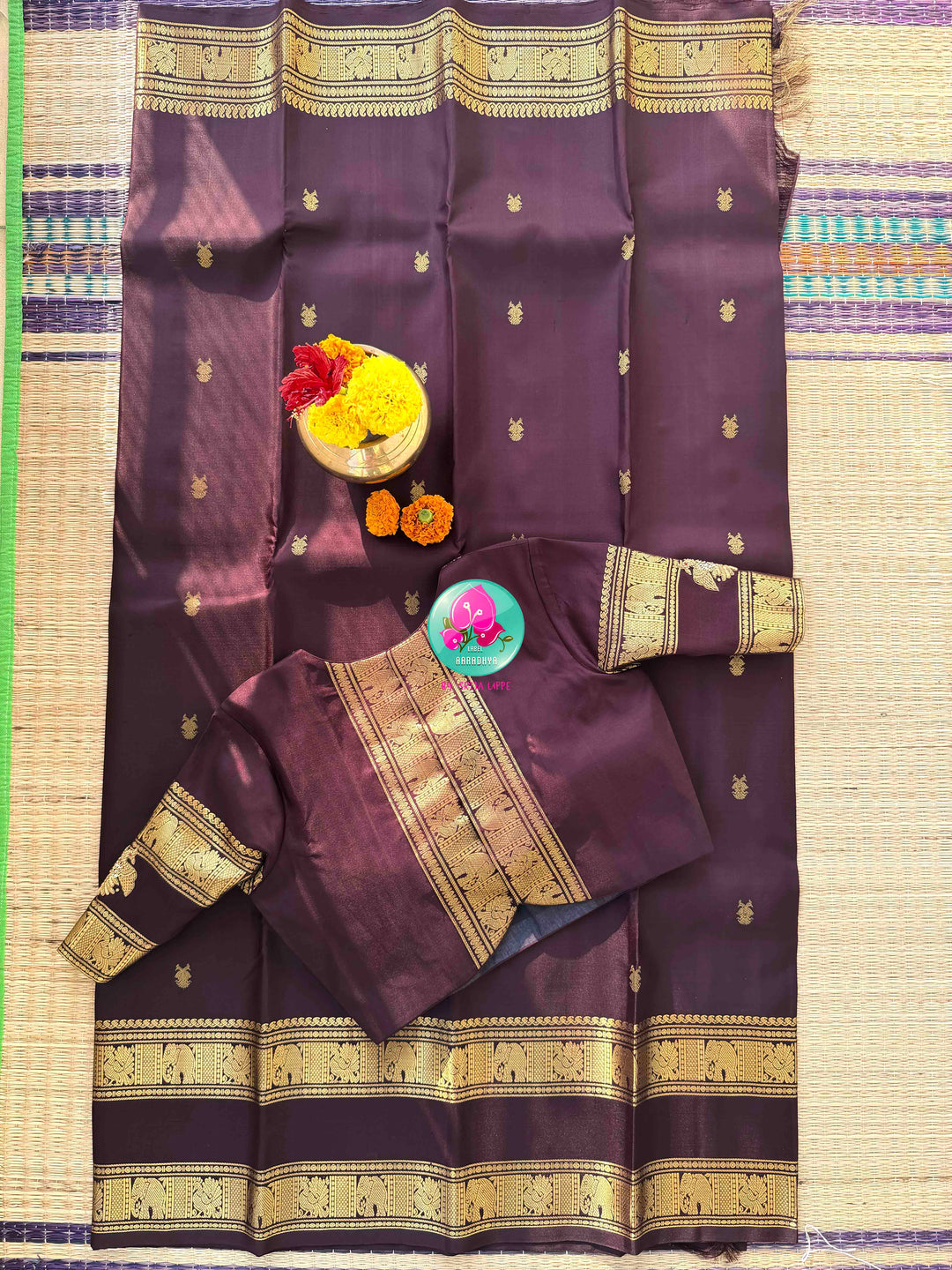 A Legacy of Power: Trendy Brown Kanchipattu silk Saree with Commanding Gandaberunda Motifs