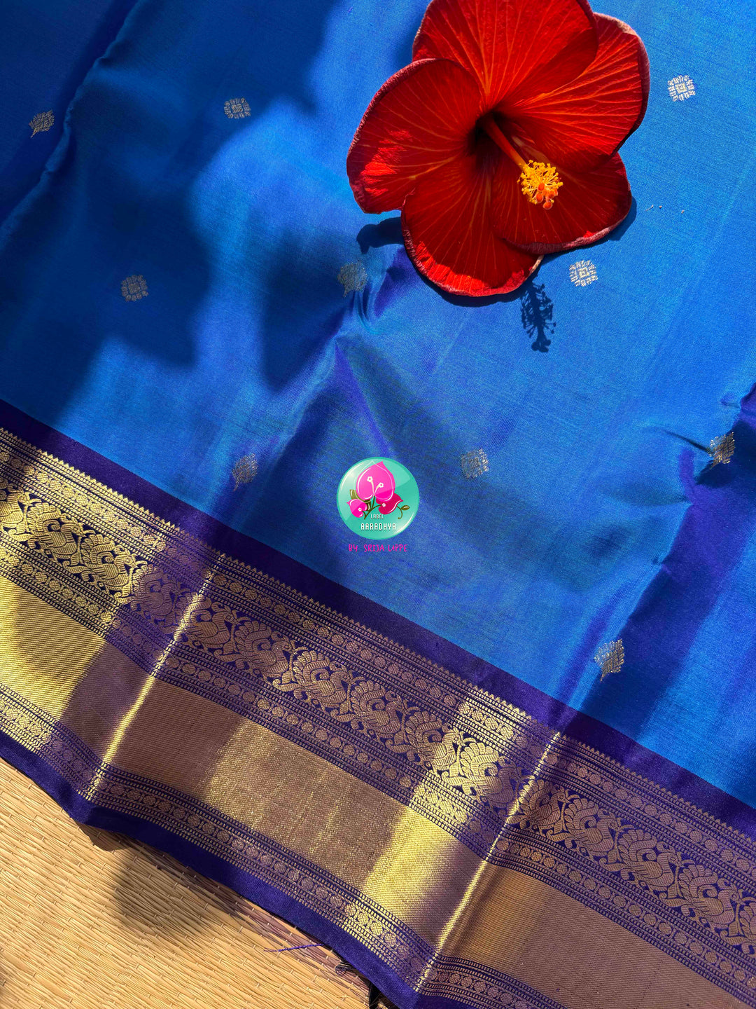 Regal Sapphire & Deep Indigo Elegance: Pure Sky-Blue Kanchipattu Saree with Deep Navy-Purple Border & Intricate Hand-Embroidered Maggam Blouse