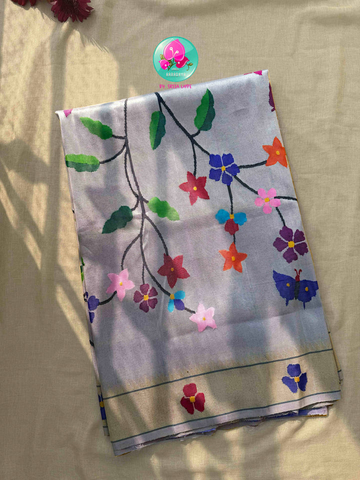 Lavender Luster: Pure Tissue Silk with Timeless Paithani Artistry