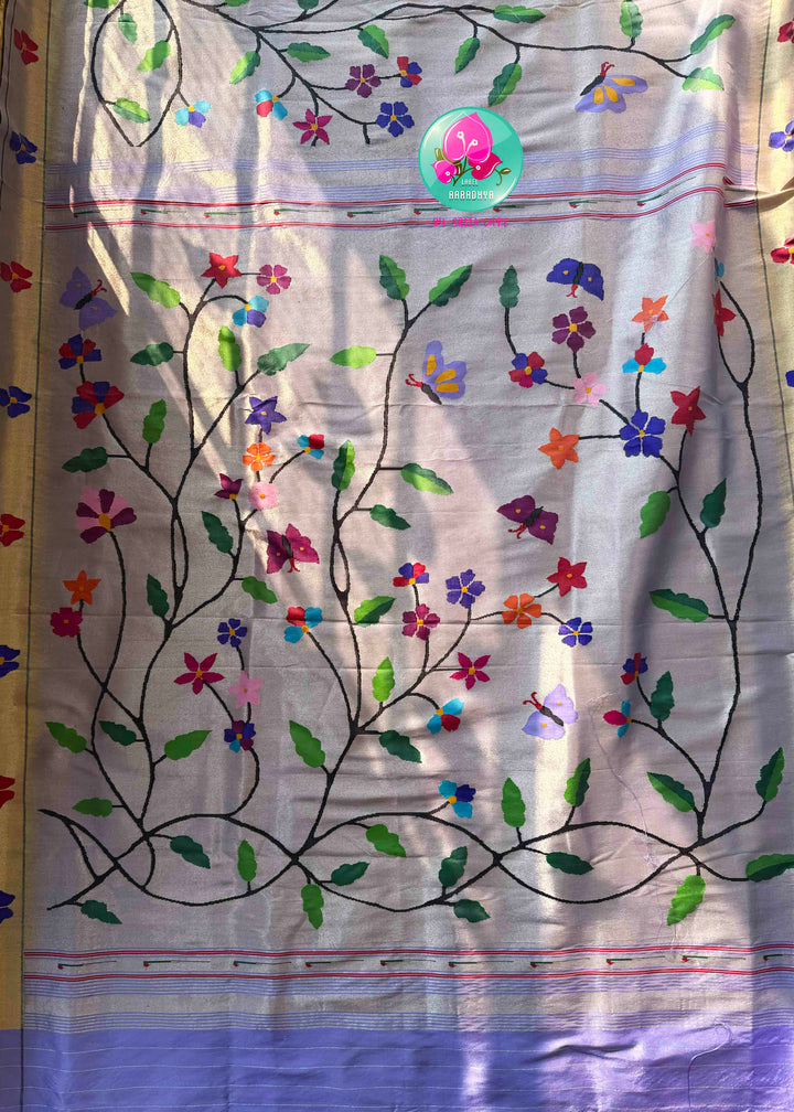 Lavender Luster: Pure Tissue Silk with Timeless Paithani Artistry