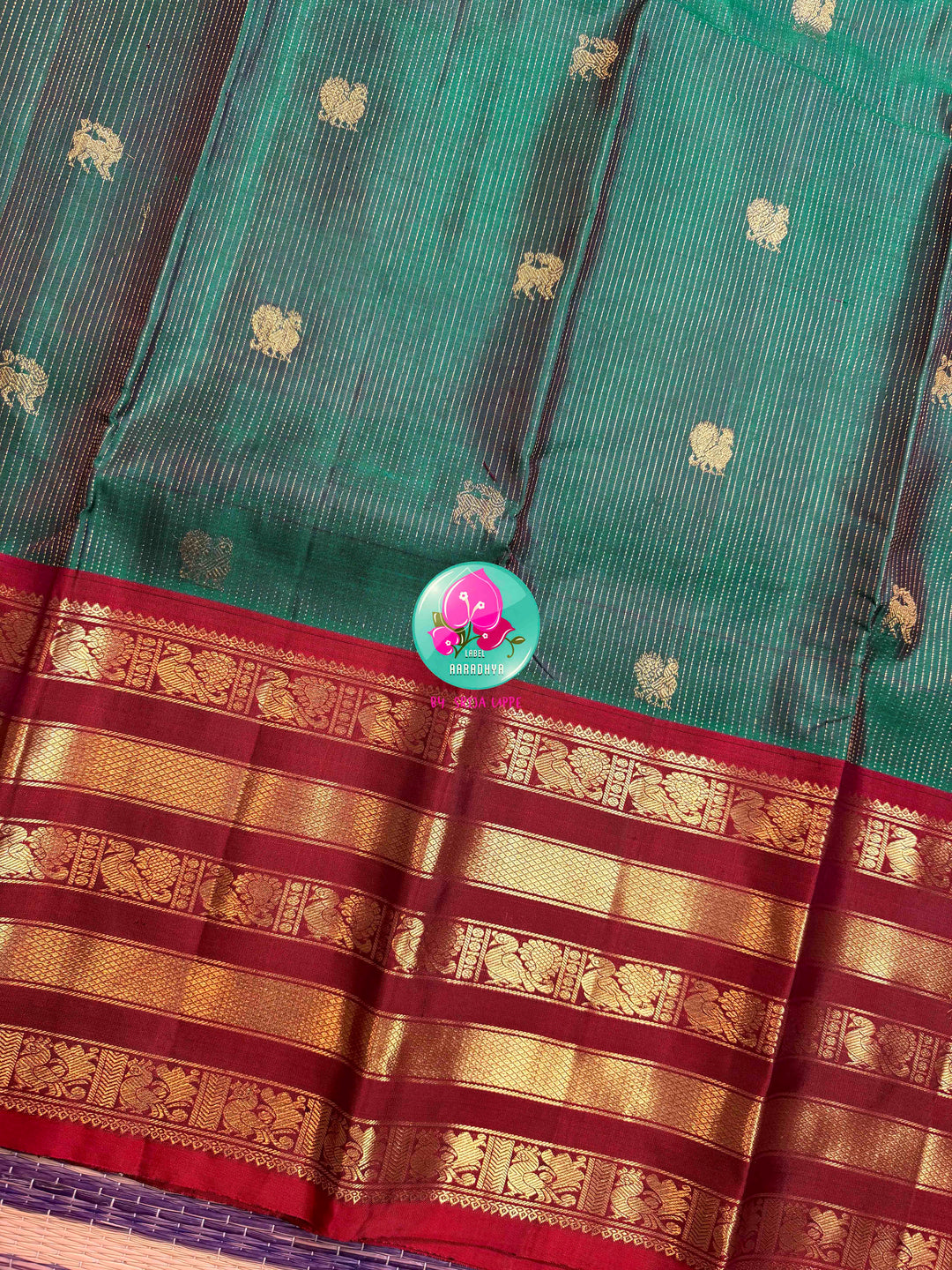 Emerald Enchantment: Pure 2G Kanchipattu with Vaira Oosi & Grand Animal Motifs