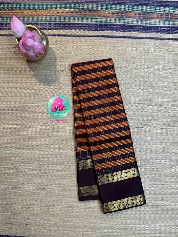 Autumn Embers: Trending Rust Orange Kanchipattu Saree with Earthen Brown Majesty
