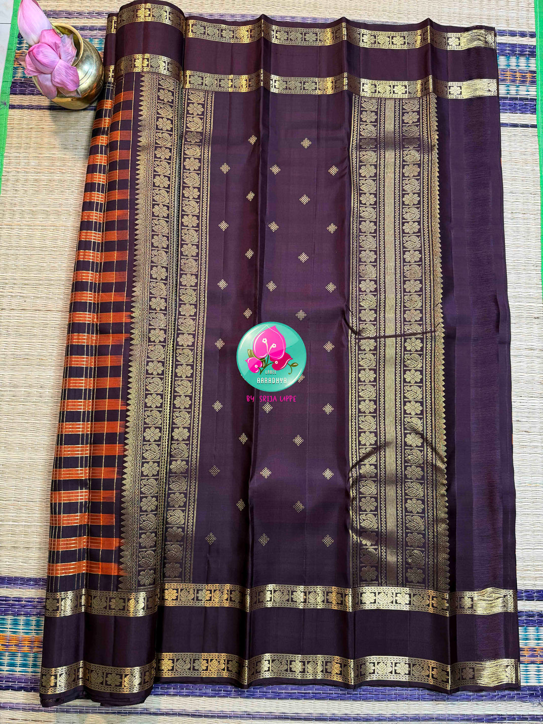 Autumn Embers: Trending Rust Orange Kanchipattu Saree with Earthen Brown Majesty