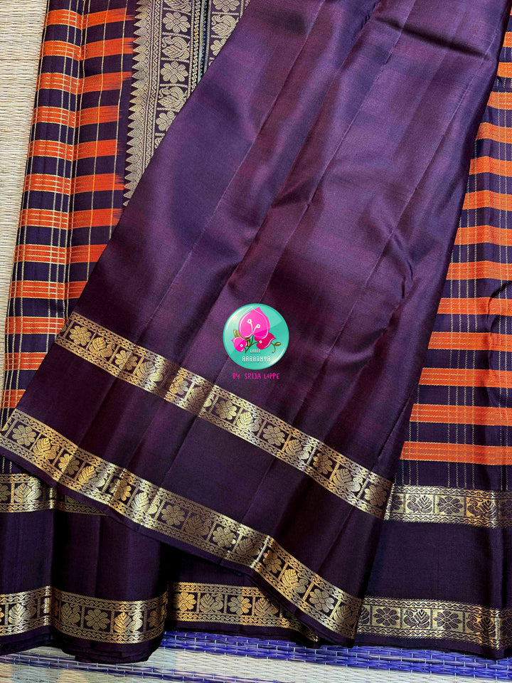 Autumn Embers: Trending Rust Orange Kanchipattu Saree with Earthen Brown Majesty