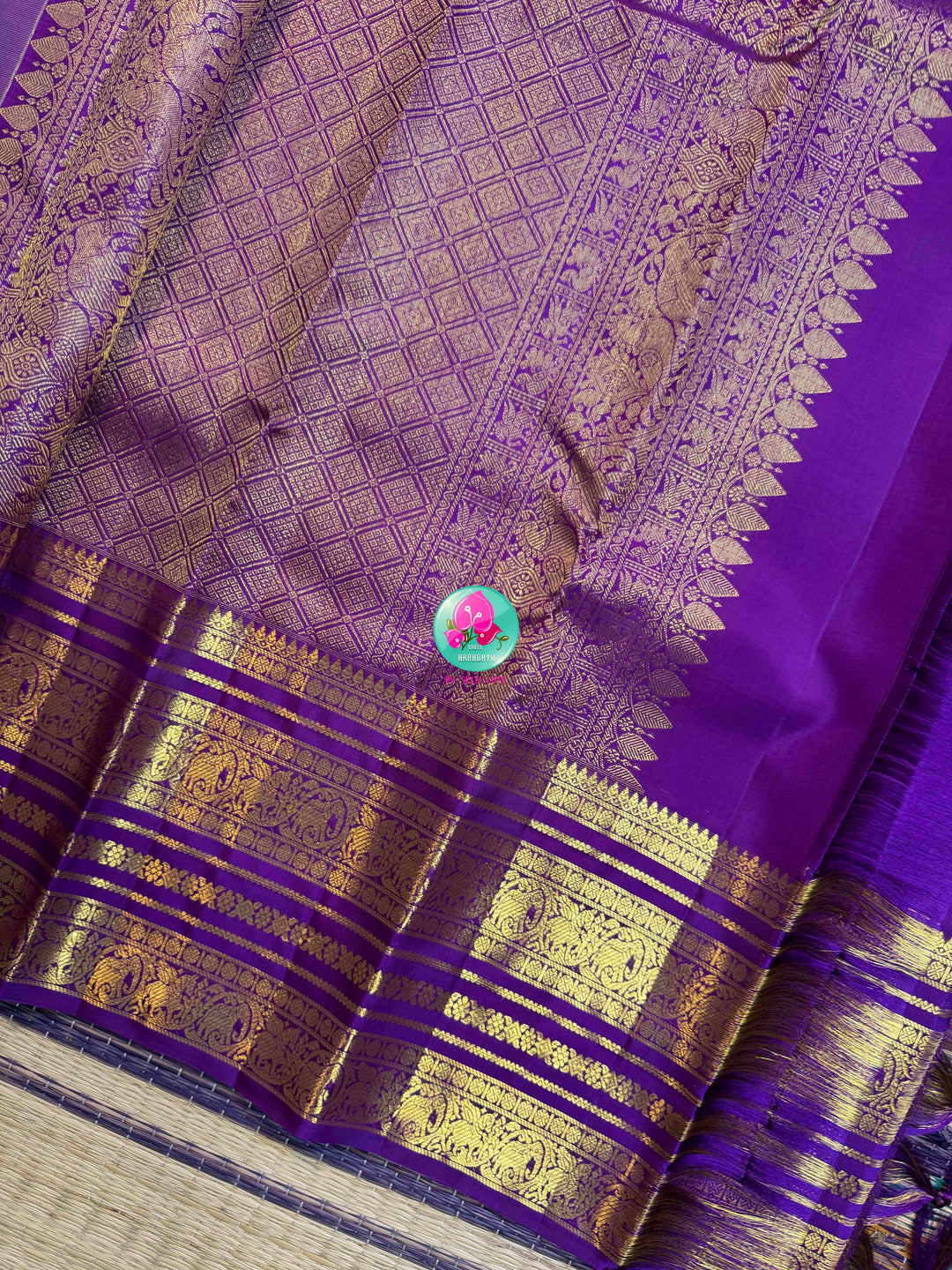Seafoam Serenity & Amethyst Majesty: Pastel Sea Green Kanchipattu with Royal Purple