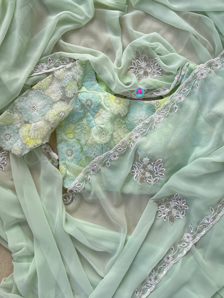 Pastel Green Embellished Net Fashion Blouse