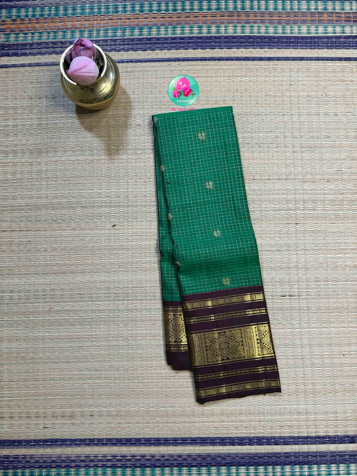 Emerald Earth: 2G Pure Kanchipattu Saree in a Classy Forest & Cocoa Symphony