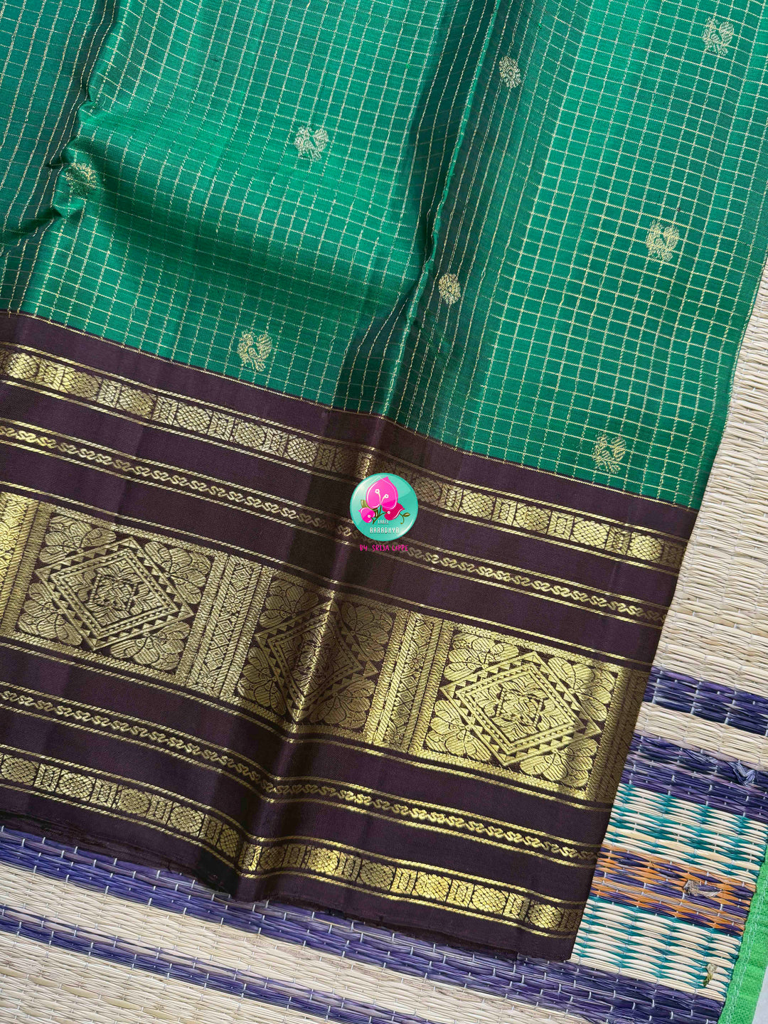 Emerald Earth: 2G Pure Kanchipattu Saree in a Classy Forest & Cocoa Symphony