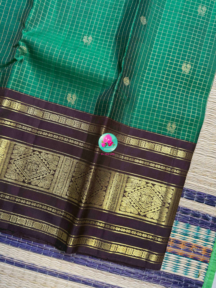 Emerald Earth: 2G Pure Kanchipattu Saree in a Classy Forest & Cocoa Symphony