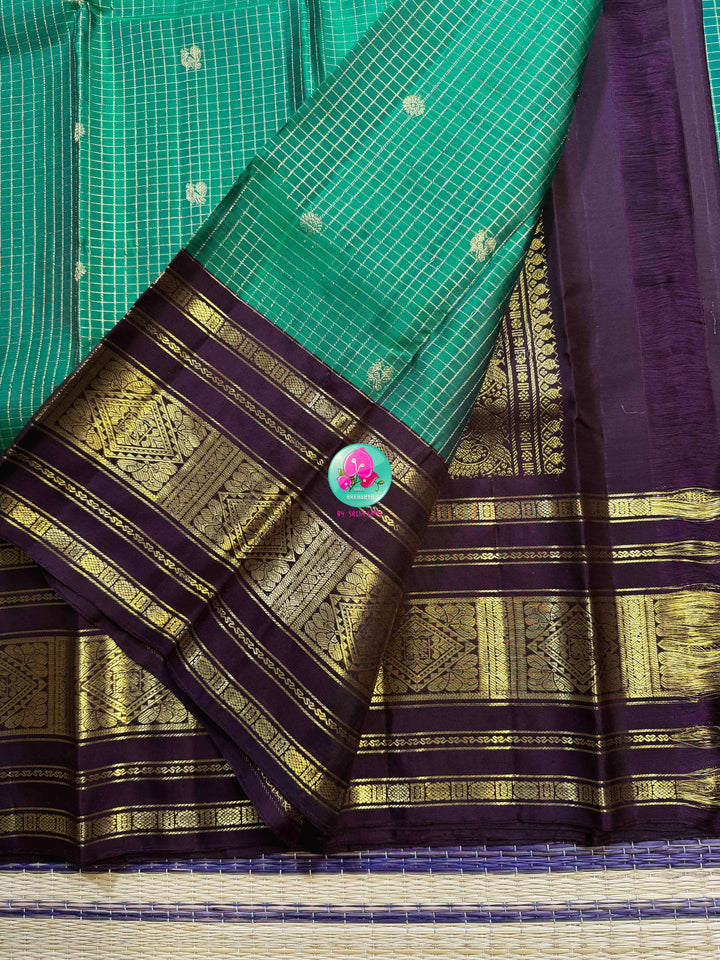 Emerald Earth: 2G Pure Kanchipattu Saree in a Classy Forest & Cocoa Symphony