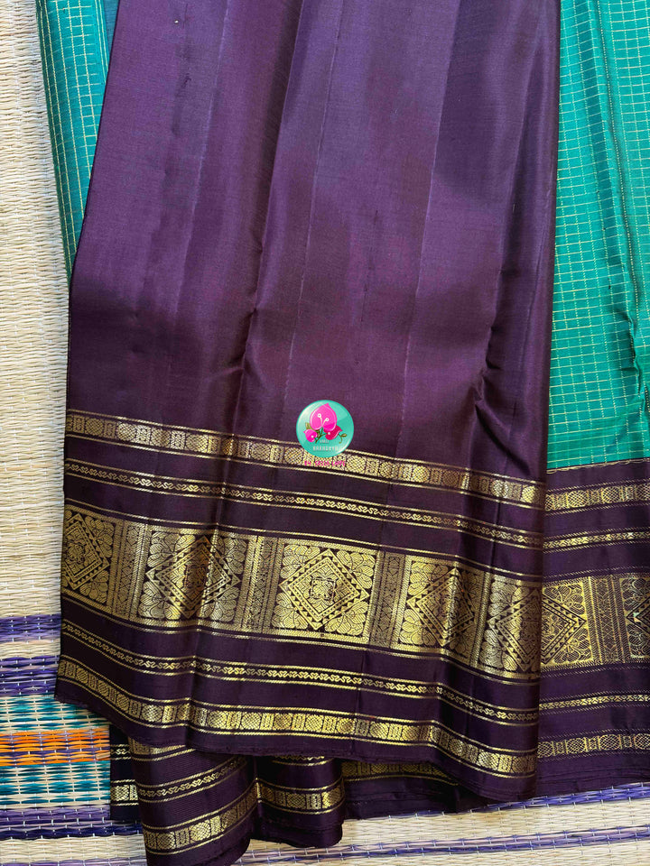 Emerald Earth: 2G Pure Kanchipattu Saree in a Classy Forest & Cocoa Symphony
