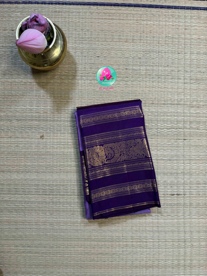 Amethyst Twilight: Lavender 2G Kanchipattu silk Saree with Regal Purple Grand Borders