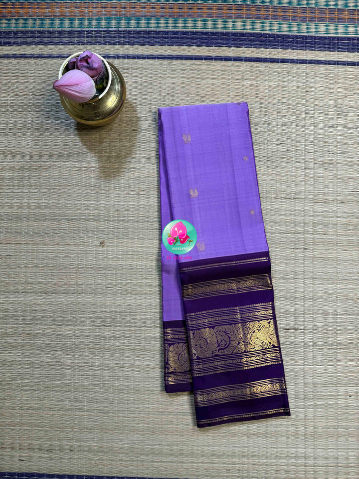 Amethyst Twilight: Lavender 2G Kanchipattu silk Saree with Regal Purple Grand Borders