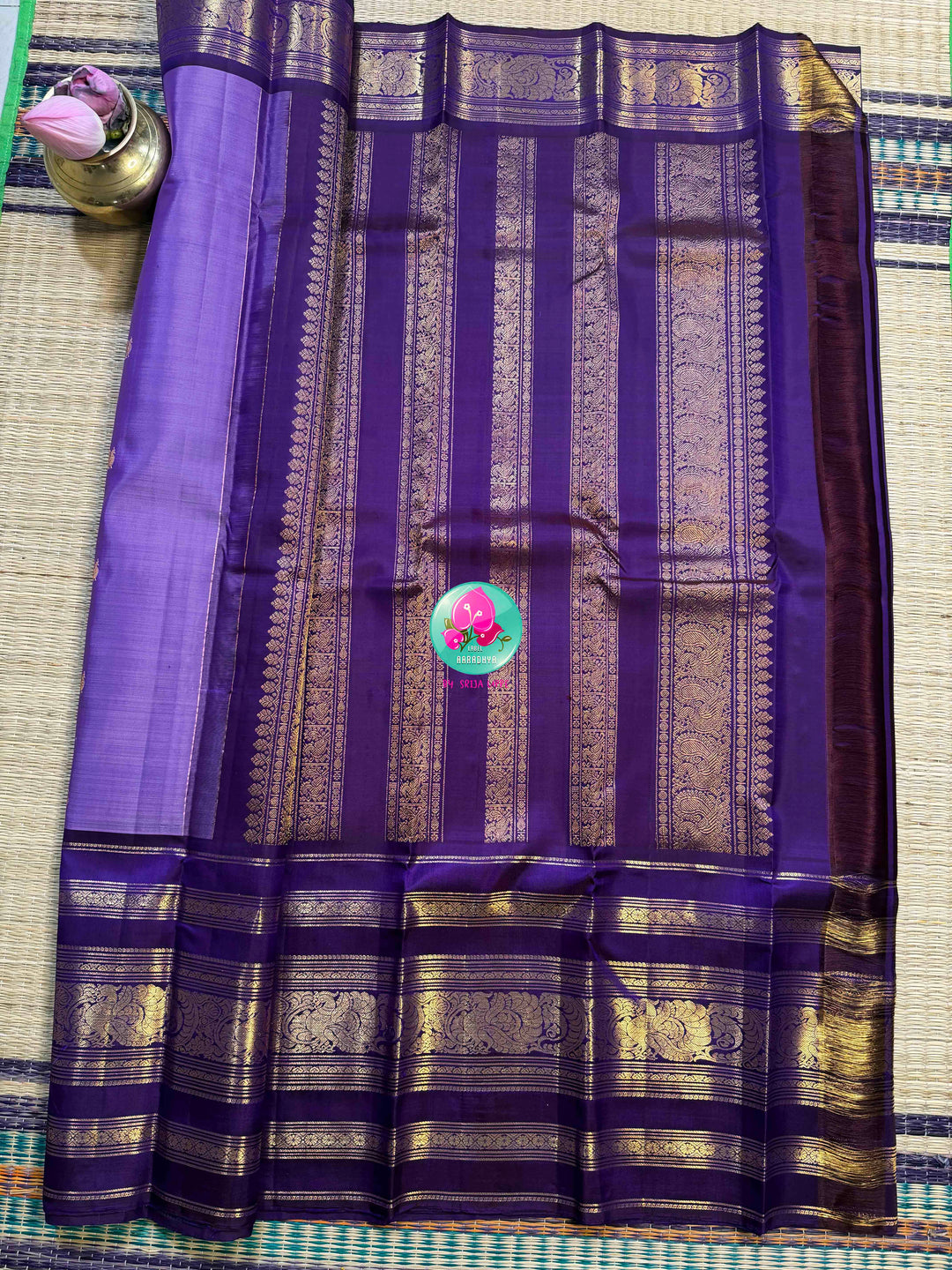 Amethyst Twilight: Lavender 2G Kanchipattu silk Saree with Regal Purple Grand Borders