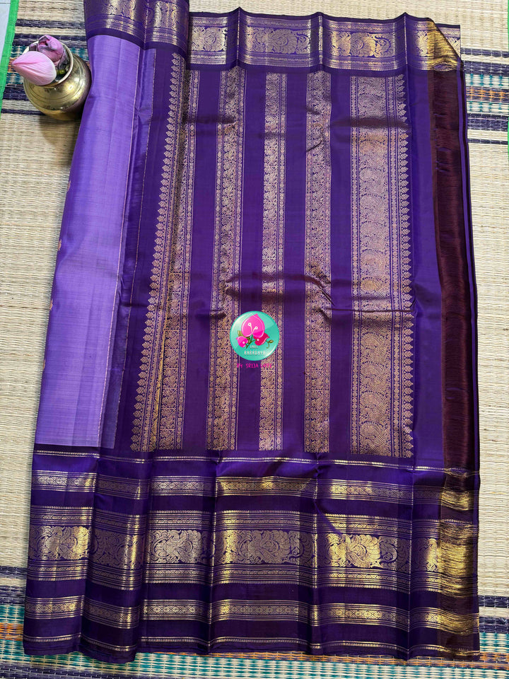 Amethyst Twilight: Lavender 2G Kanchipattu silk Saree with Regal Purple Grand Borders