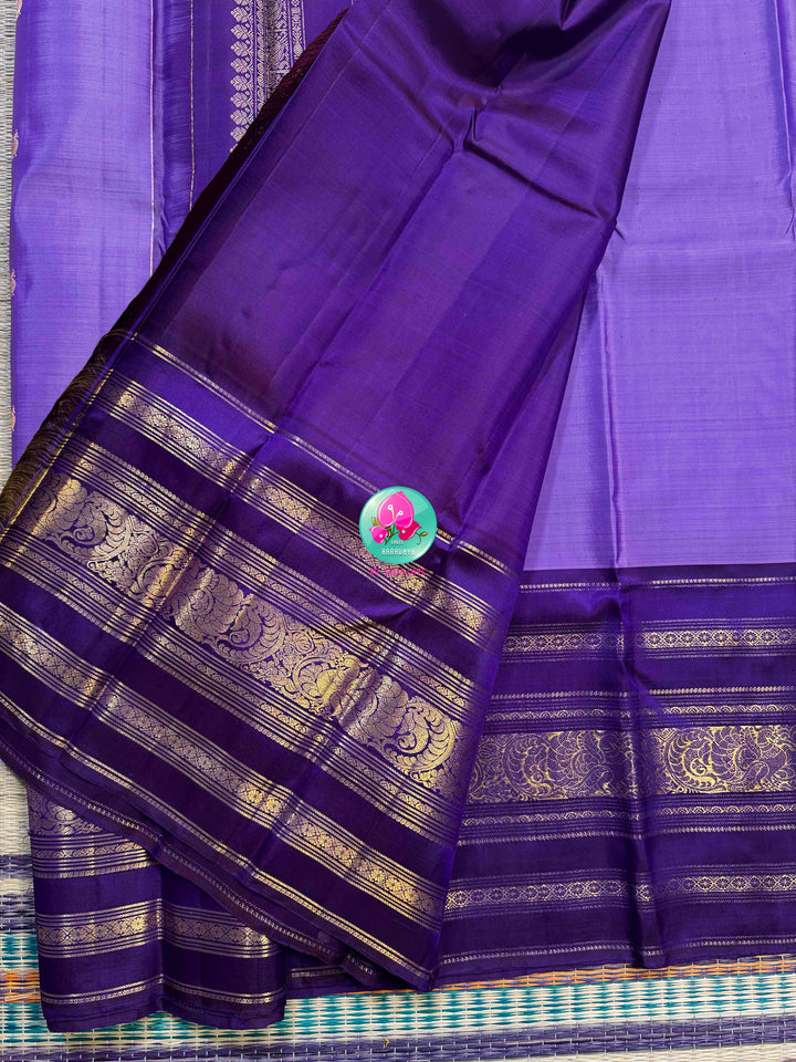Amethyst Twilight: Lavender 2G Kanchipattu silk Saree with Regal Purple Grand Borders