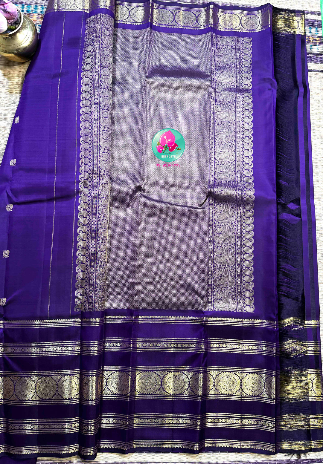 Amethyst Majesty: Deep Purple 2G Kanchipattu Saree with a Grand Imperial Border