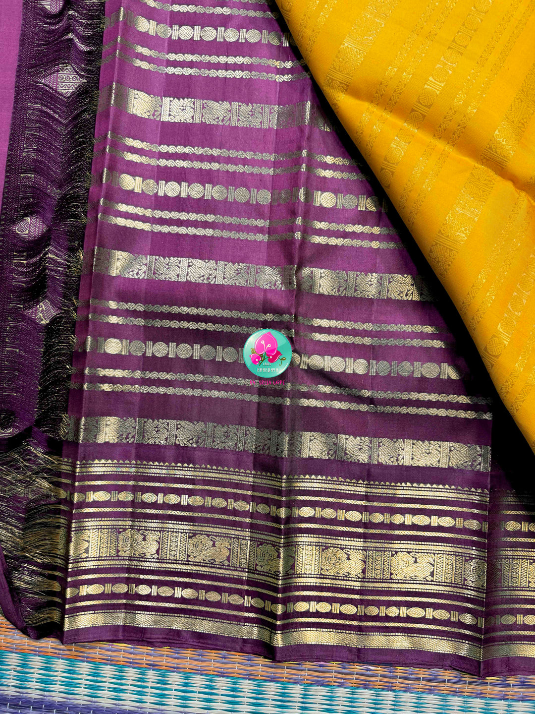Golden Vines & Amethyst Shadows: Traditional Yellow 2G Kanchipattu saree with Beldari Grandeur