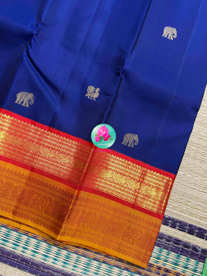 Sapphire Sovereignty: Vintage Royal Blue Kanchipattu with 2G Double-Border Majesty