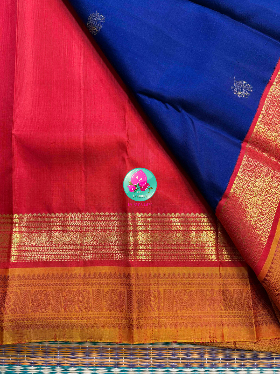 Sapphire Sovereignty: Vintage Royal Blue Kanchipattu with 2G Double-Border Majesty