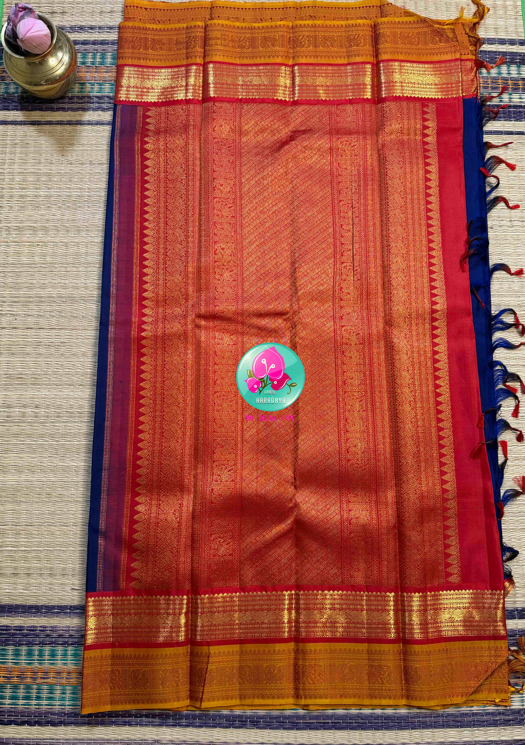 Sapphire Sovereignty: Vintage Royal Blue Kanchipattu with 2G Double-Border Majesty