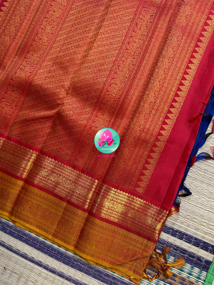 Sapphire Sovereignty: Vintage Royal Blue Kanchipattu with 2G Double-Border Majesty