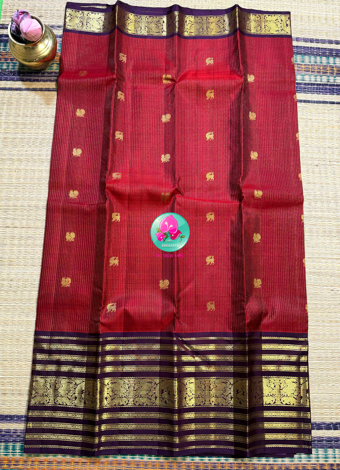 Crimson Majesty: Maroon Vaira Oosi Kanchipattu saree with Royal Purple Grandeur