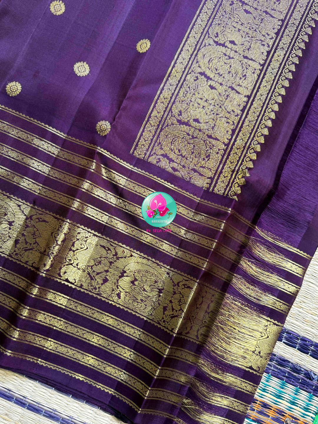 Crimson Majesty: Maroon Vaira Oosi Kanchipattu saree with Royal Purple Grandeur