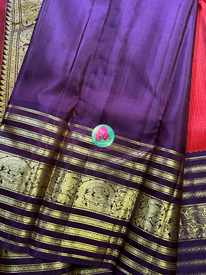 Crimson Majesty: Maroon Vaira Oosi Kanchipattu saree with Royal Purple Grandeur