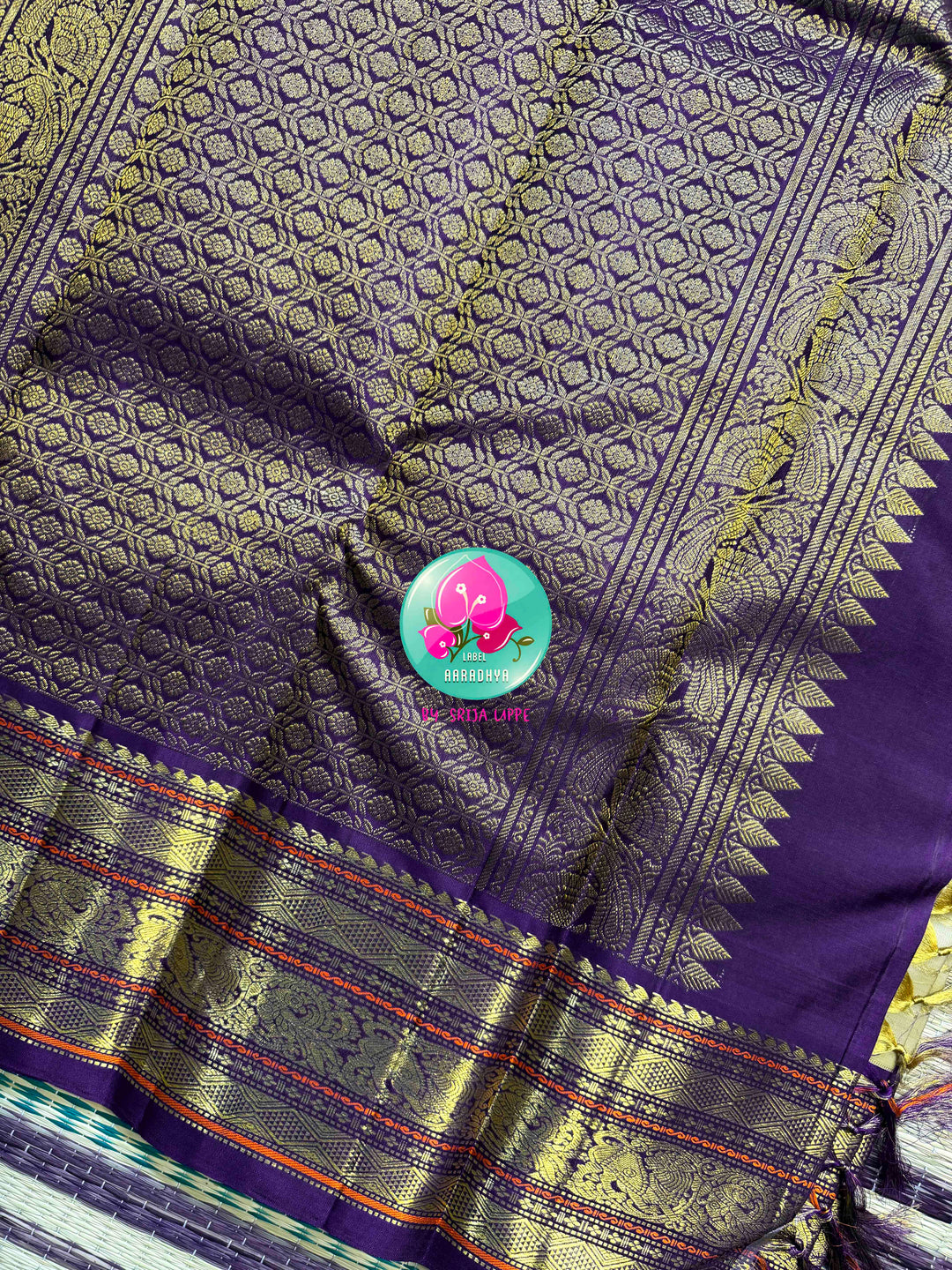 Moonlit Gold: Pure 3G Kanchipattu Saree with Vaira Oosi & Beldari Vines