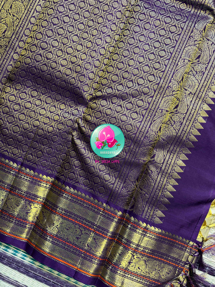 Moonlit Gold: Pure 3G Kanchipattu Saree with Vaira Oosi & Beldari Vines