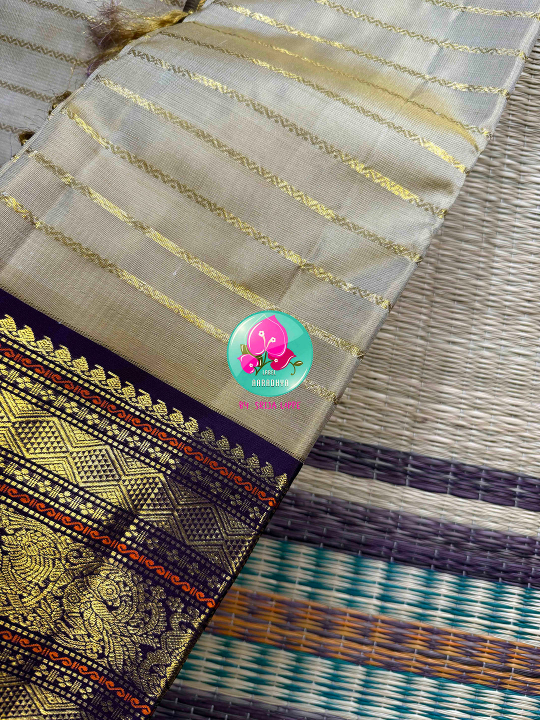 Moonlit Gold: Pure 3G Kanchipattu Saree with Vaira Oosi & Beldari Vines