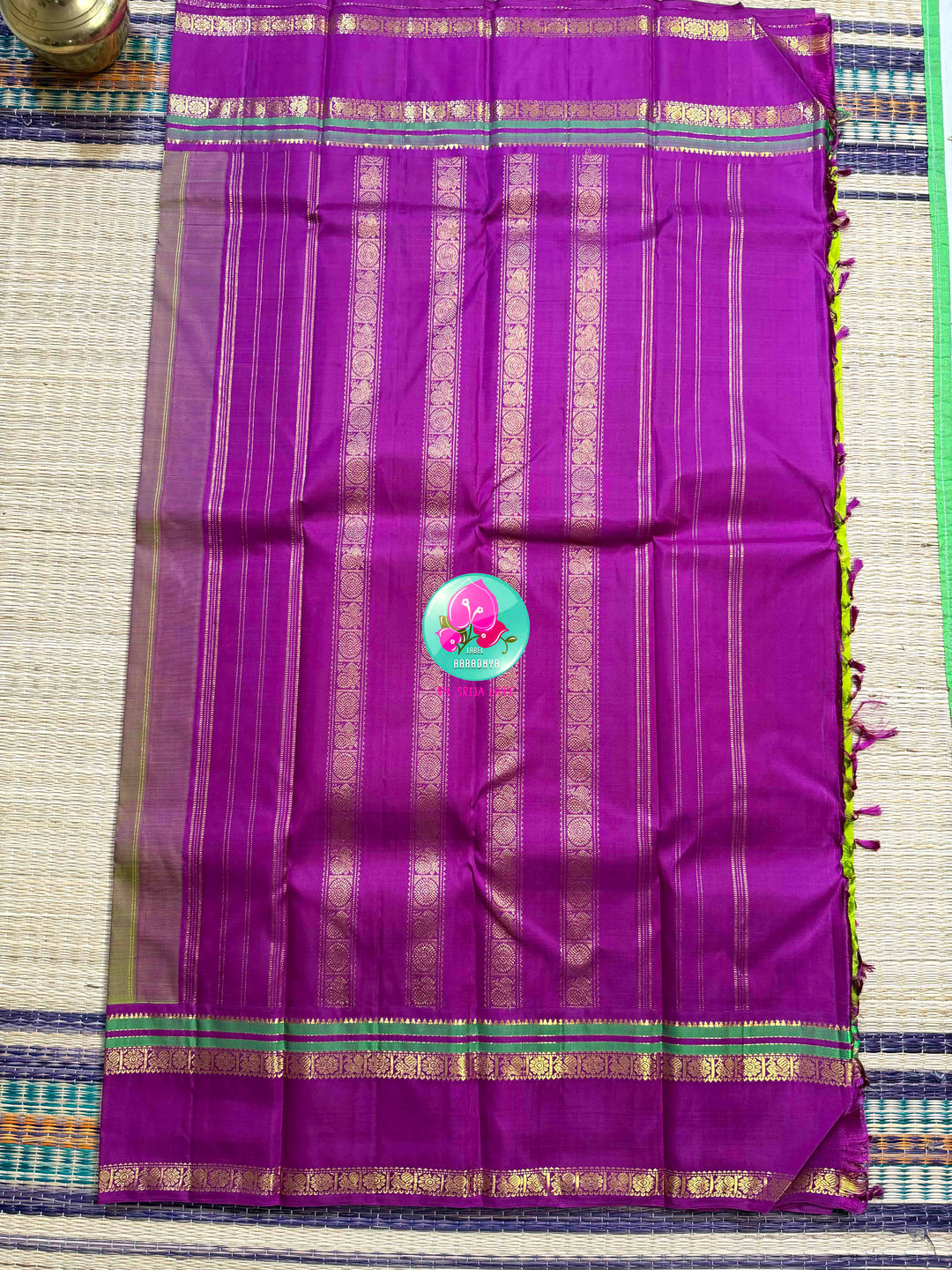 Verdant Bliss: Parrot Green 2G Kanchipattu Saree with Magenta Majesty
