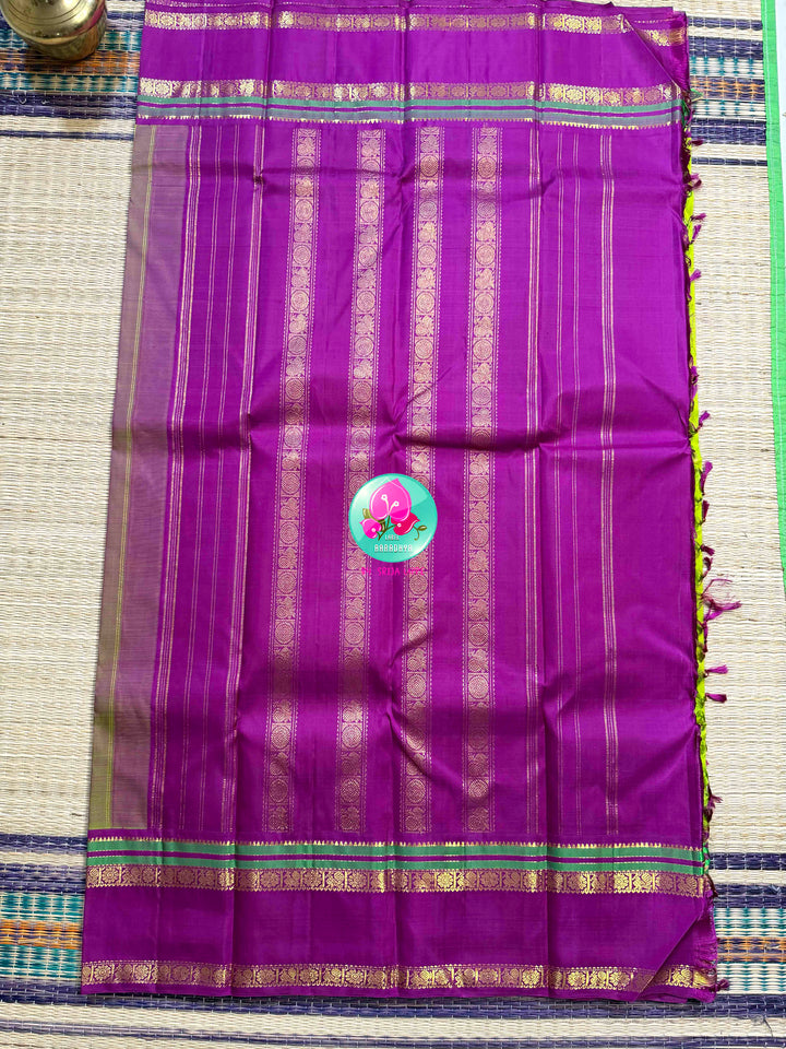 Verdant Bliss: Parrot Green 2G Kanchipattu Saree with Magenta Majesty