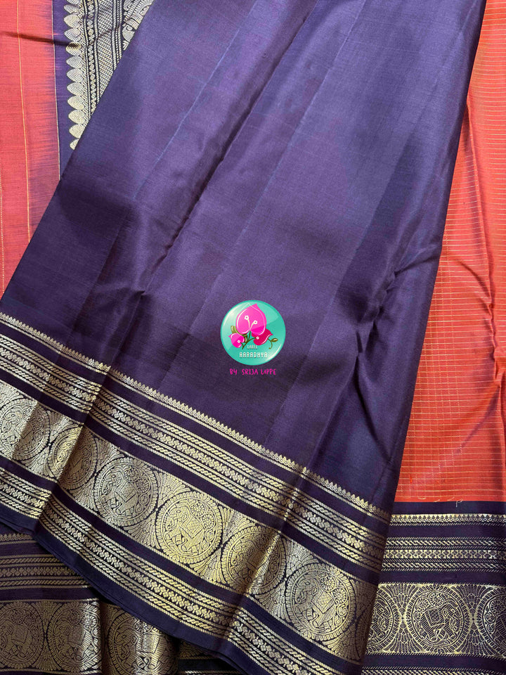 Autumn’s Anthem: Rust Orange Kanchipattu saree with the Majestic Elephant Border
