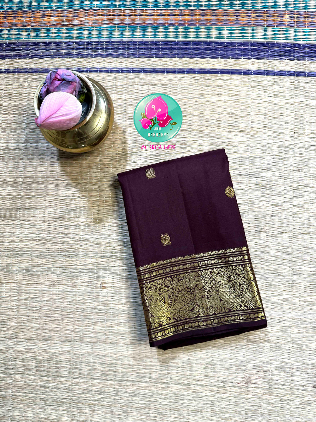 Earthen Majesty: Traditional Dark Brown 2G Pure Kanchipattu Saree