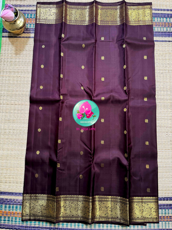 Earthen Majesty: Traditional Dark Brown 2G Pure Kanchipattu Saree