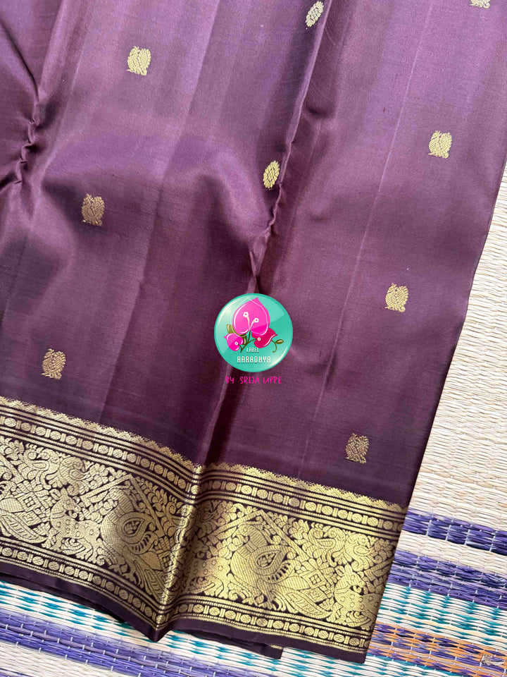 Earthen Majesty: Traditional Dark Brown 2G Pure Kanchipattu Saree