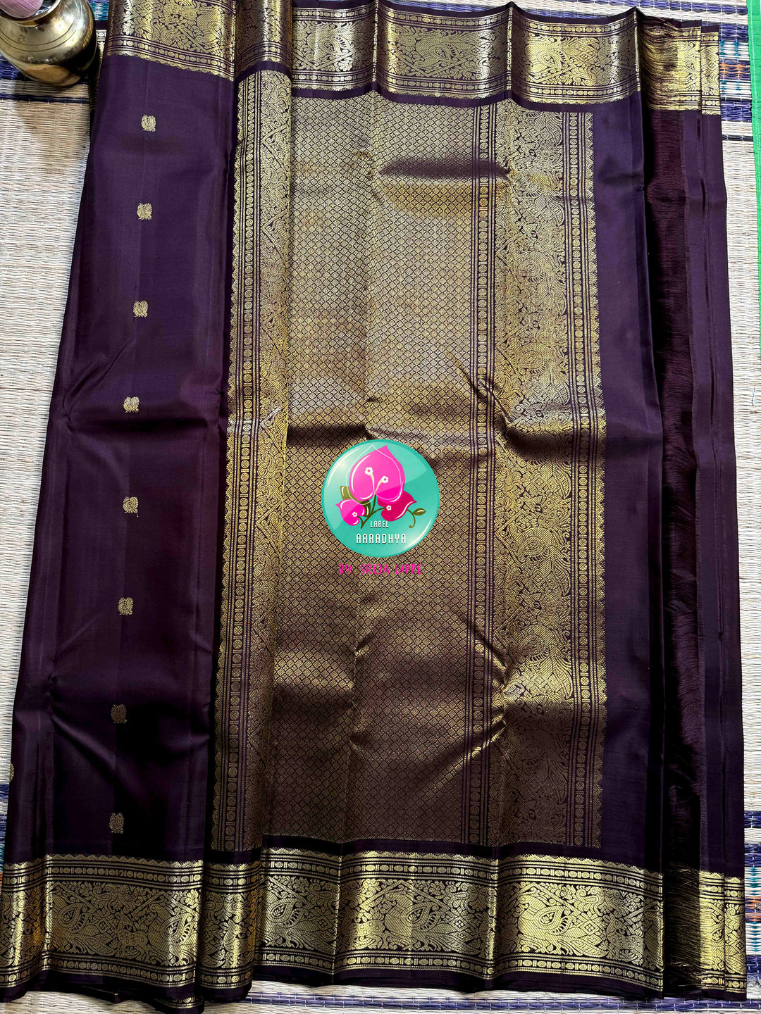 Earthen Majesty: Traditional Dark Brown 2G Pure Kanchipattu Saree