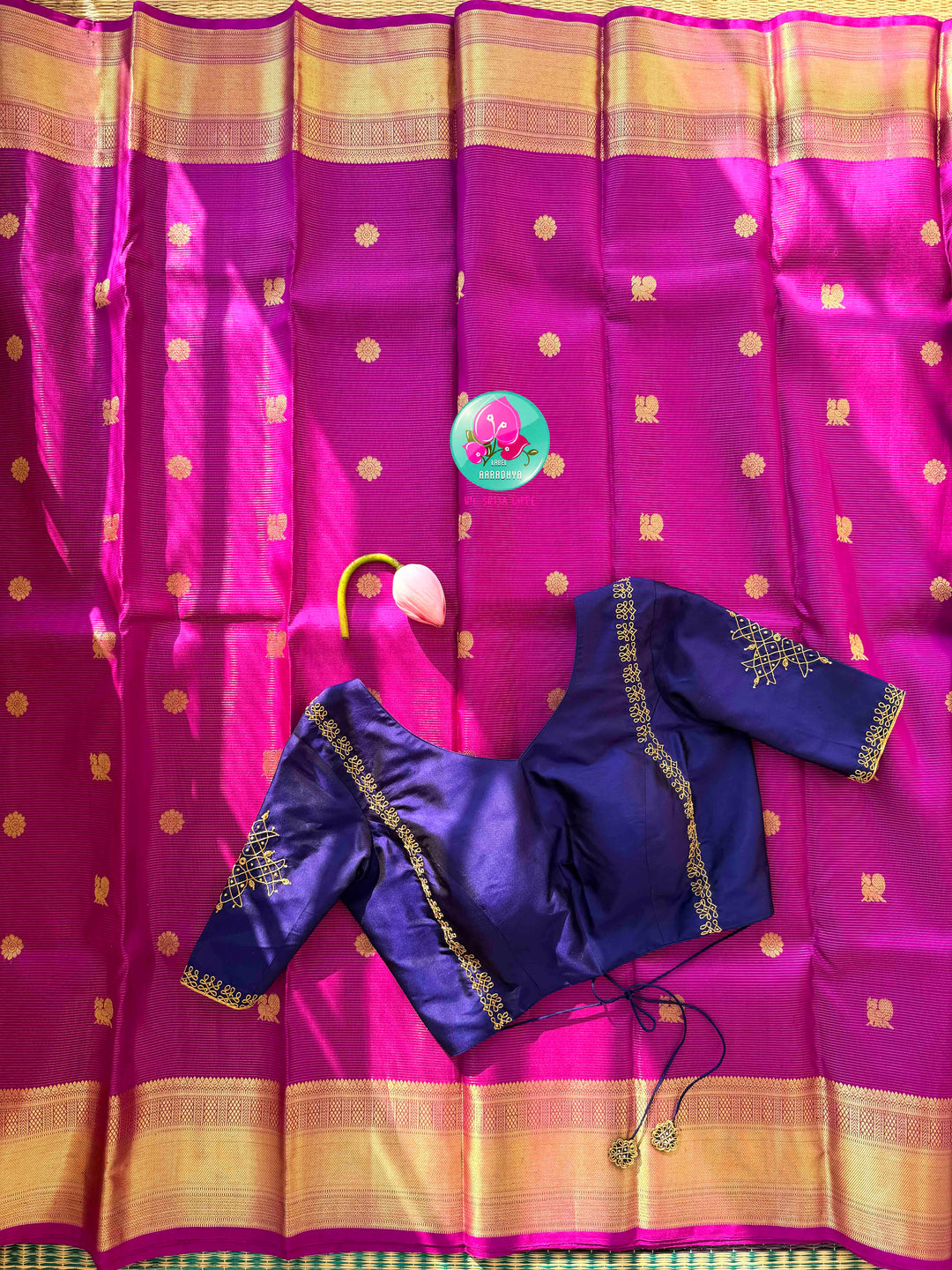 Magenta Radiance: 1g Zari Vaira Oosi Kanchipattu with Rangoli Artistry