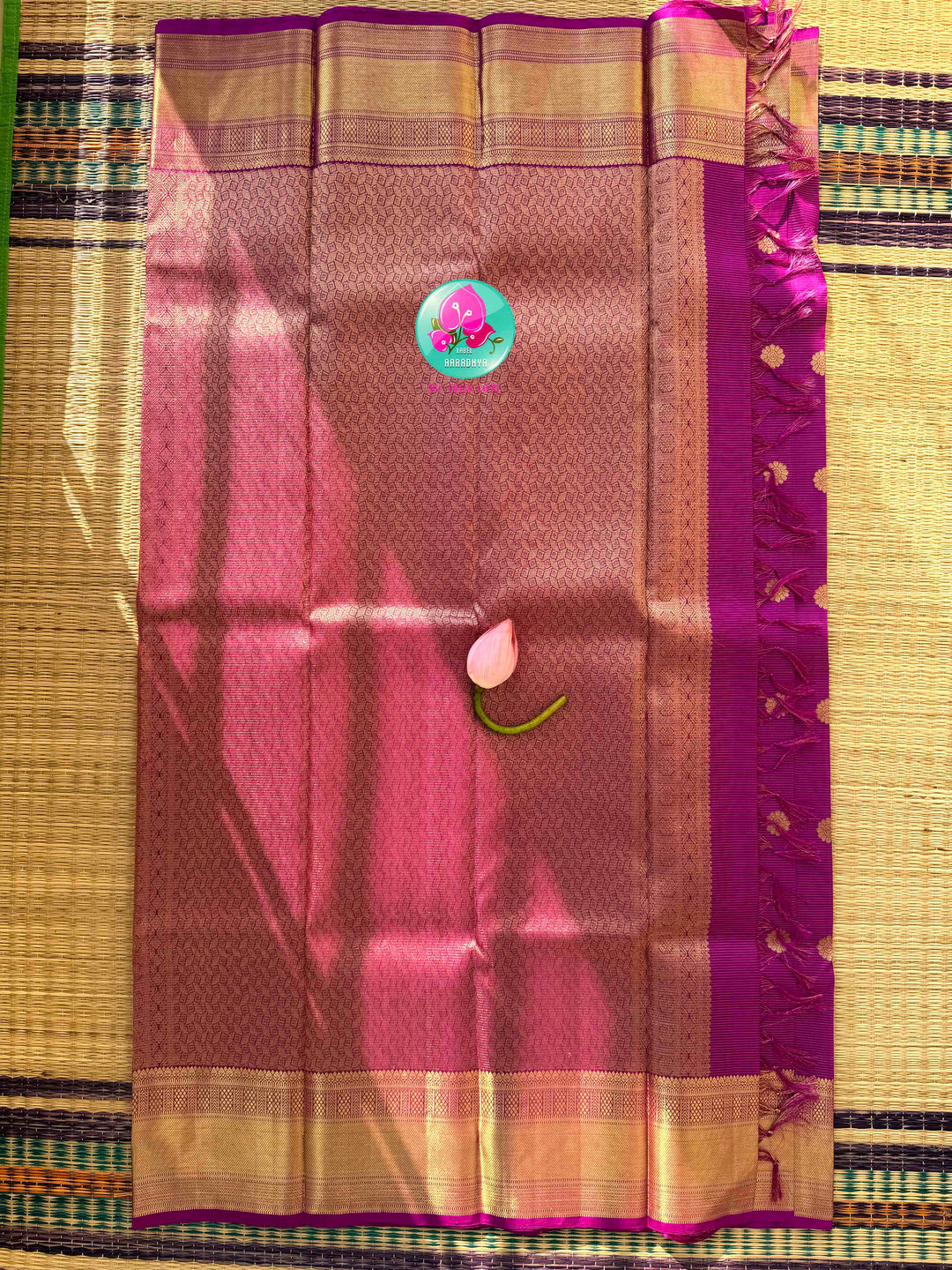 Magenta Radiance: 1g Zari Vaira Oosi Kanchipattu with Rangoli Artistry