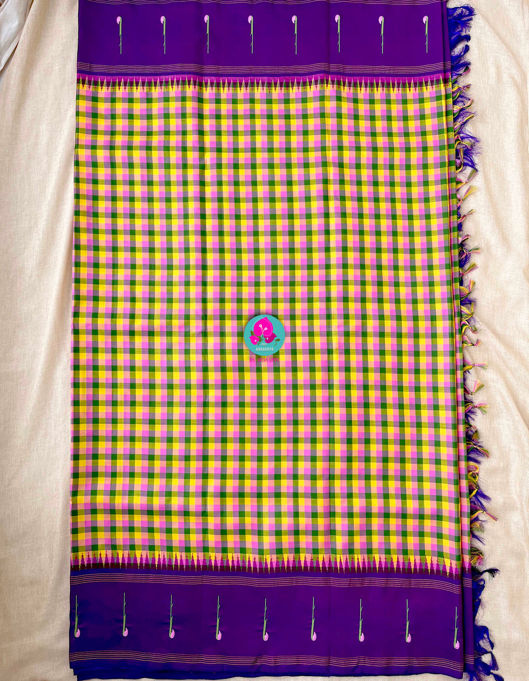 Vintage Checkered Kanchipattu Saree with Paithani Maggam & Hand-Embroidered Bird Blouse