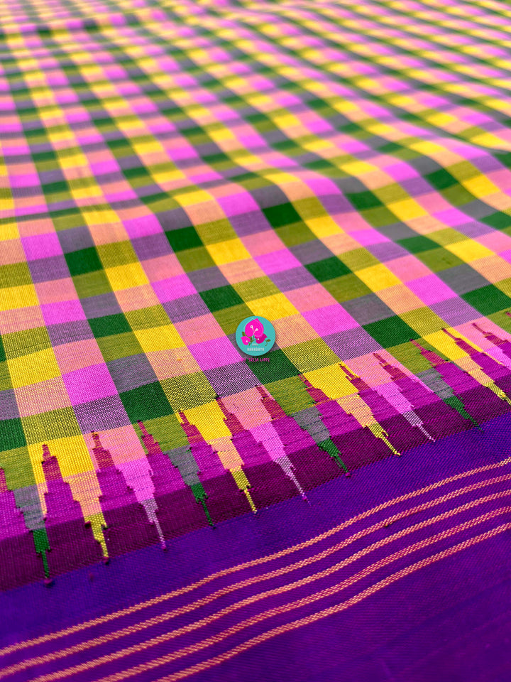 Vintage Checkered Kanchipattu Saree with Paithani Maggam & Hand-Embroidered Bird Blouse